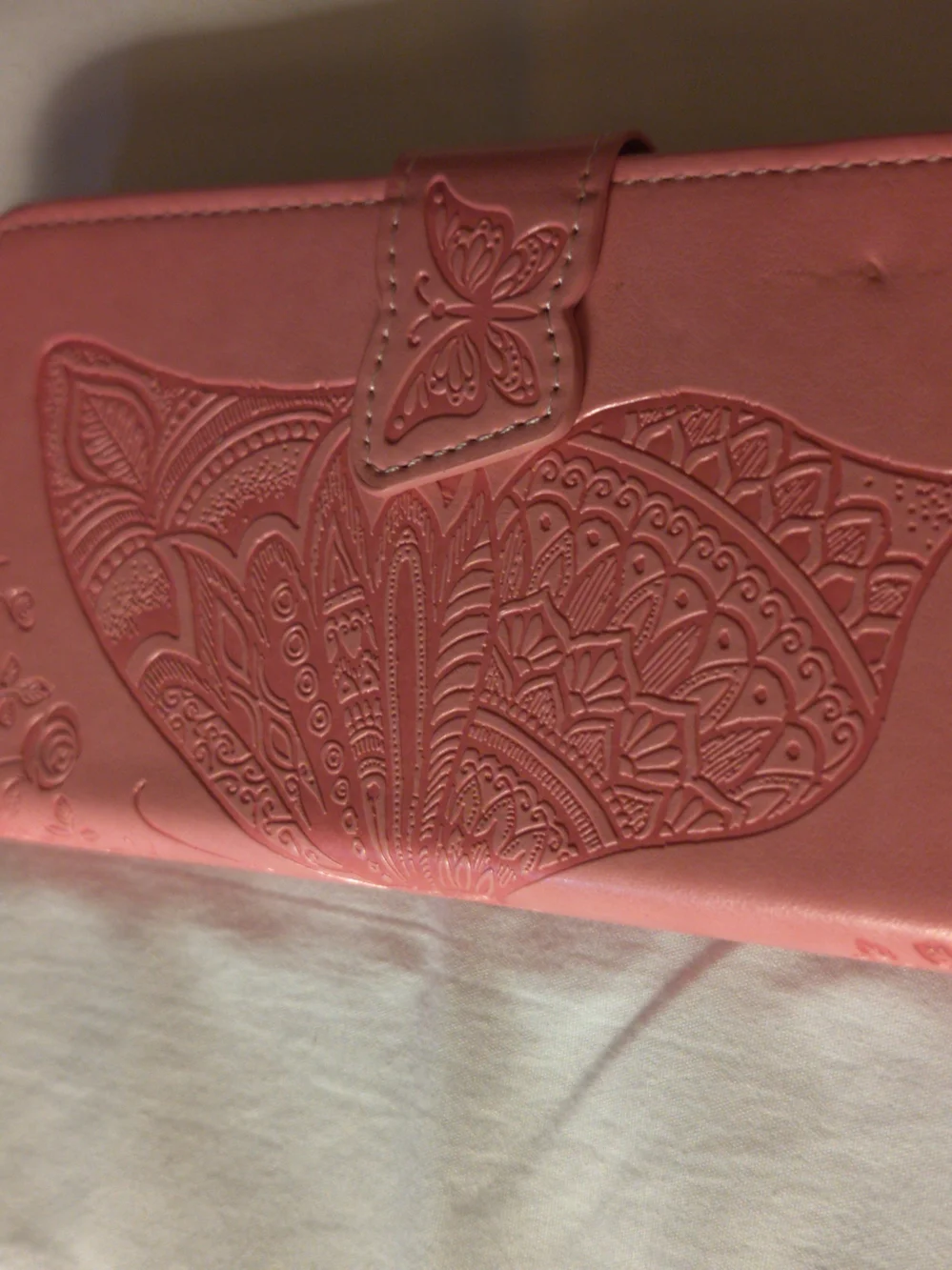 Pink Embossed Butterfly Wallet Phone Case